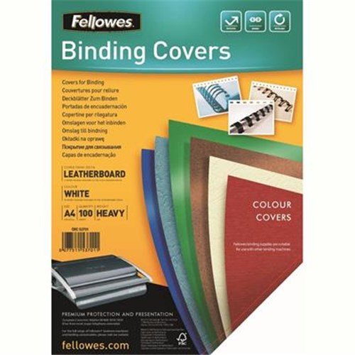 Fellowes Binding Covers Leathergrain White A4 250gsm Pack 100